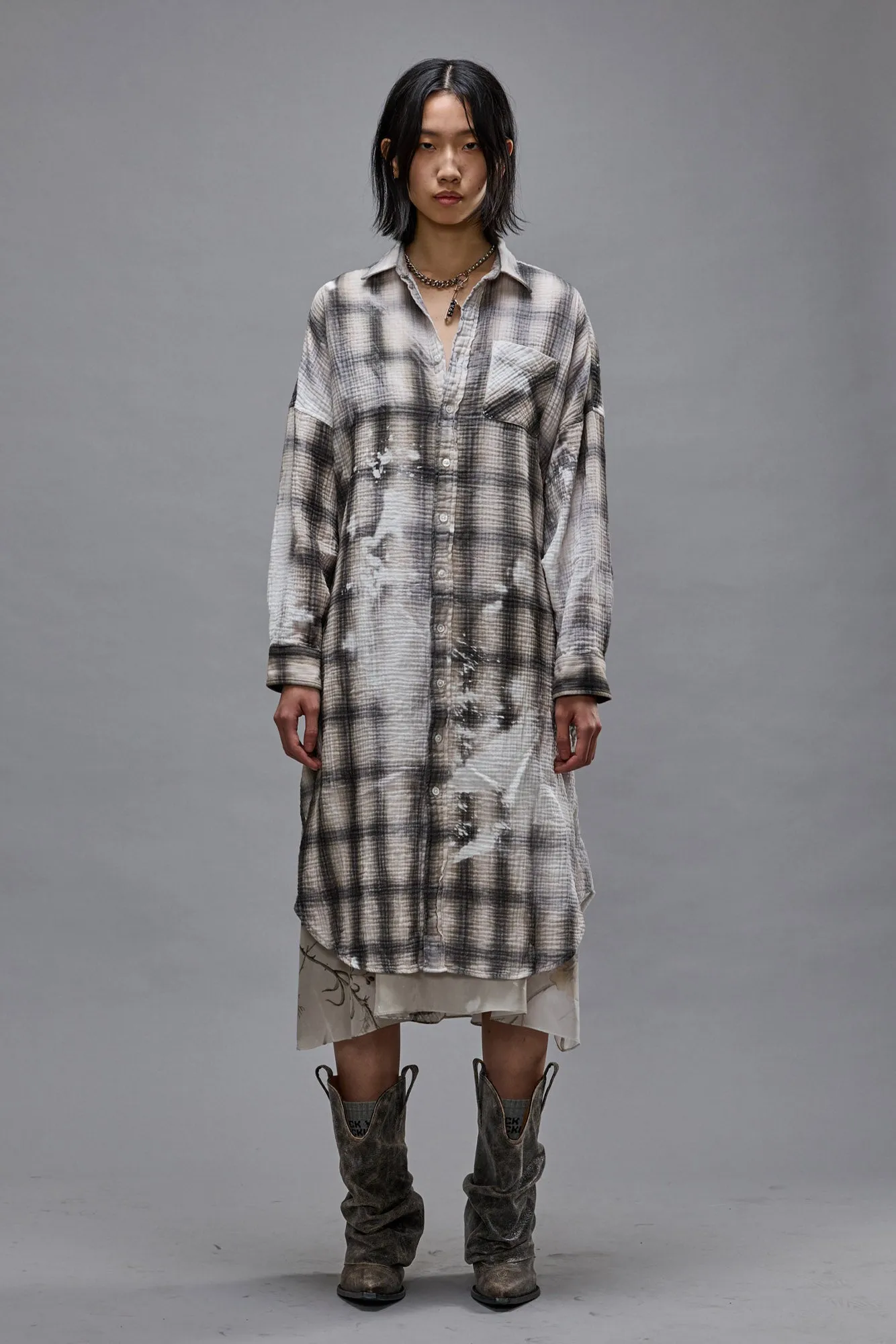 JUMBO SHIRTDRESS - PRINTED GREY PLAID