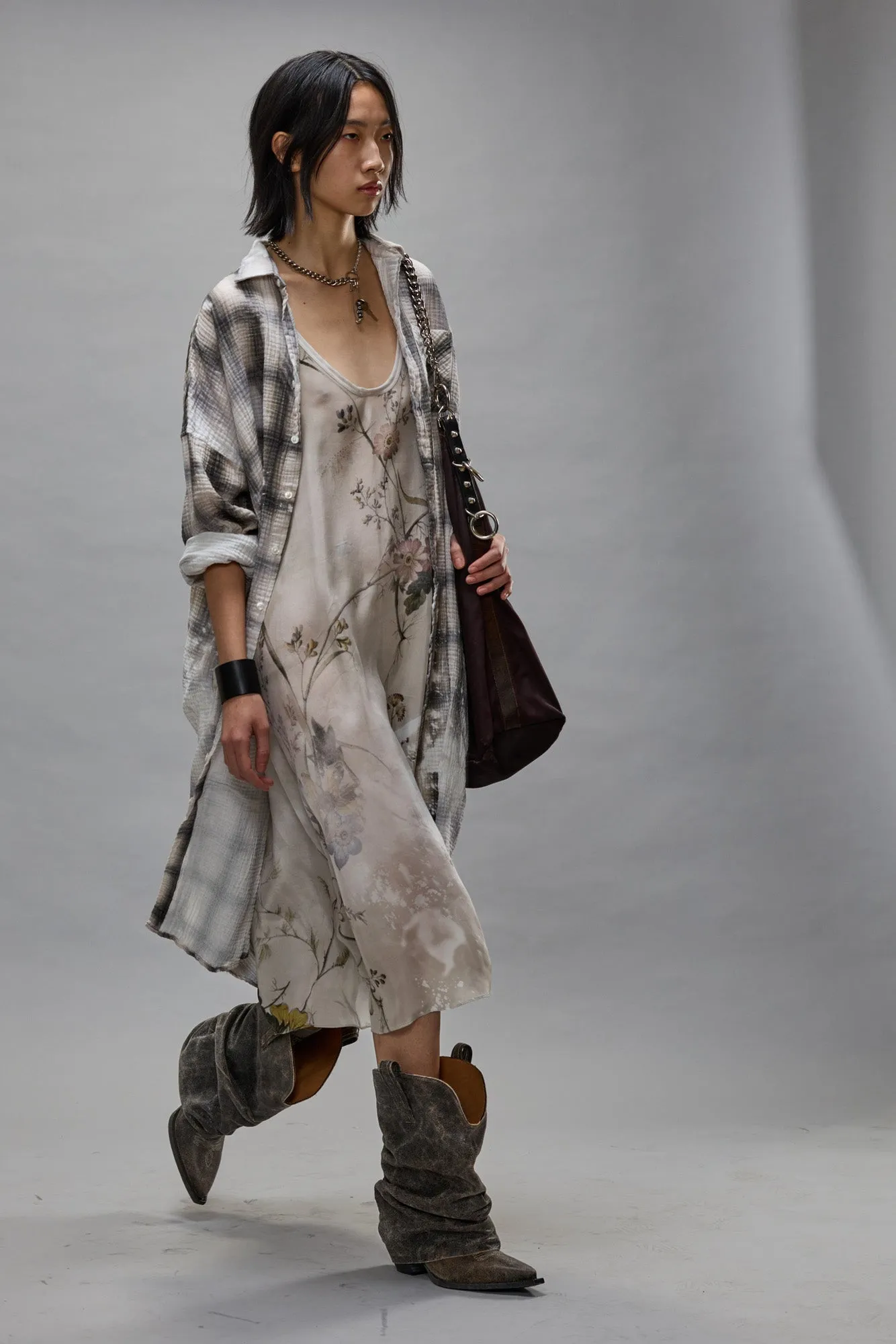 JUMBO SHIRTDRESS - PRINTED GREY PLAID