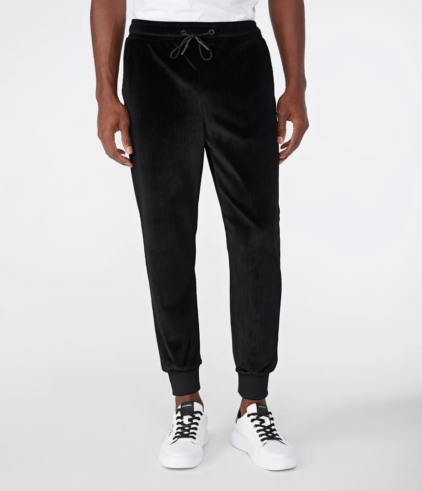 Mens Luxury Black Velvet Track Pants by Karl Lagerfeld - Stylish Casual Wear