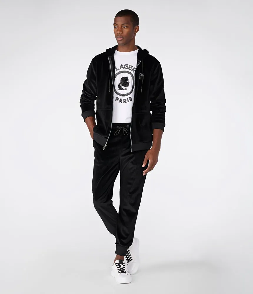 Mens Luxury Black Velvet Track Pants by Karl Lagerfeld - Stylish Casual Wear