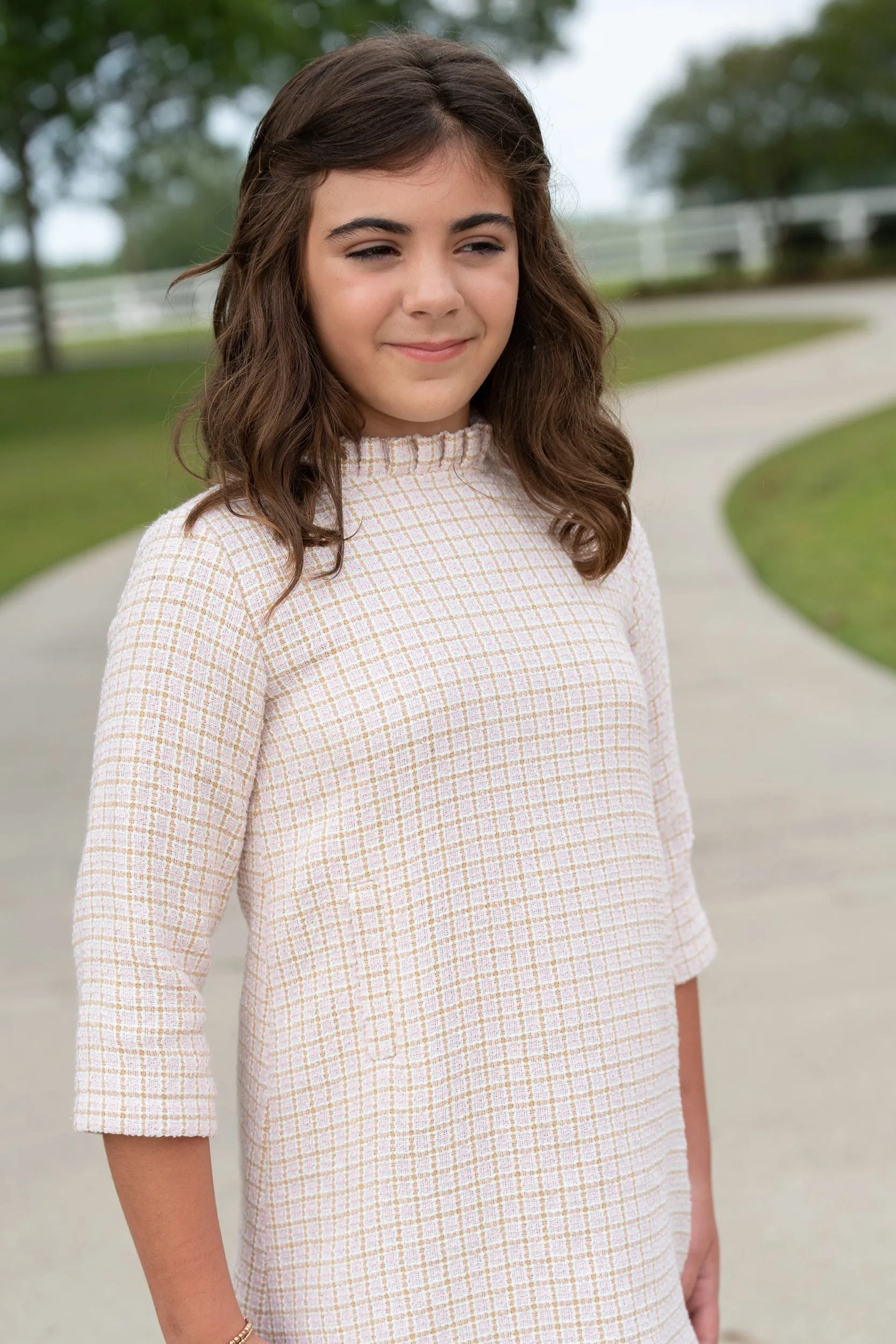 Kate Brown Pink Tweed Dress