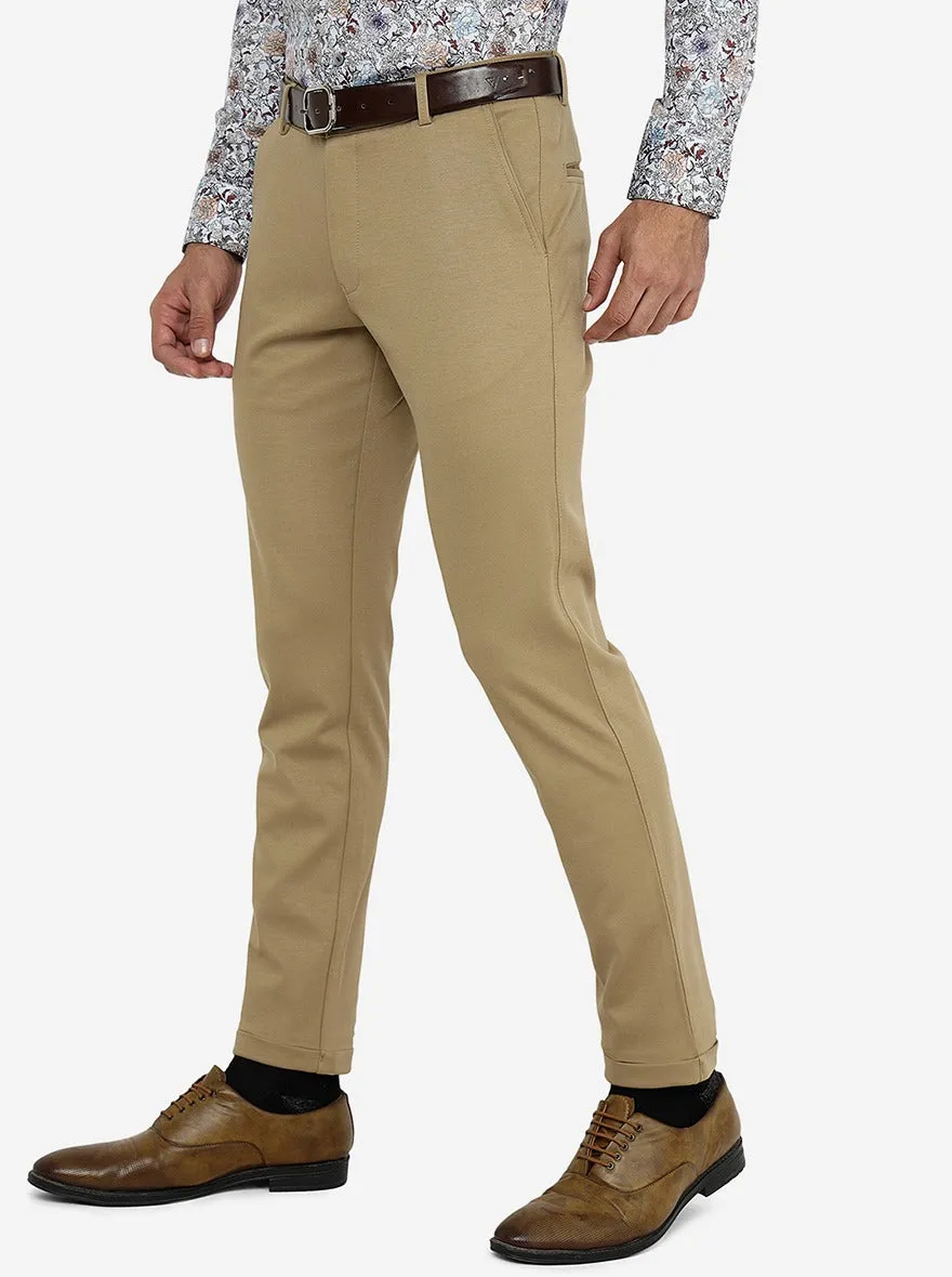 Khakhi Solid Slim Fit Club Wear Trouser | JB Studio