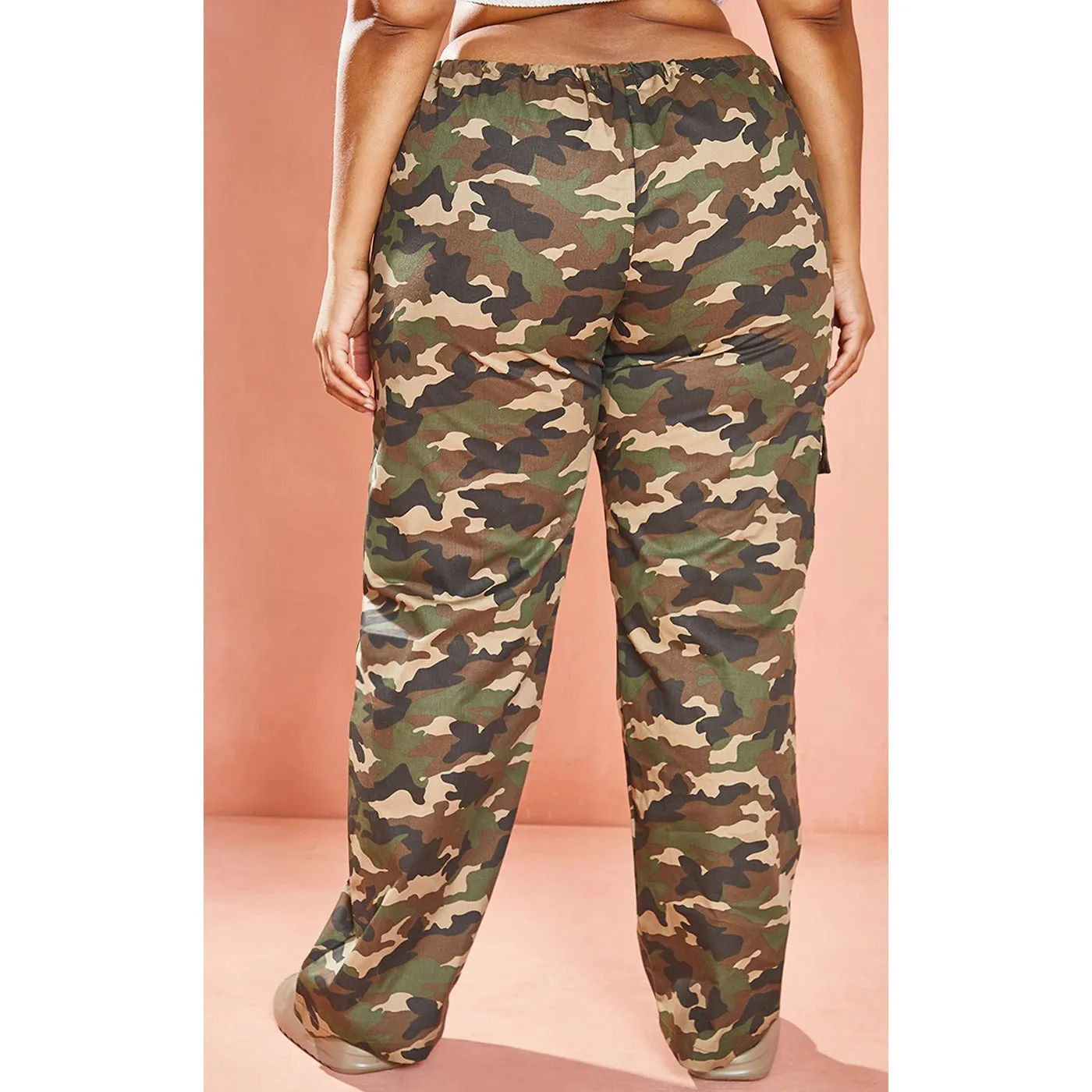 Khaki Camo Drawstring Cargo Trousers