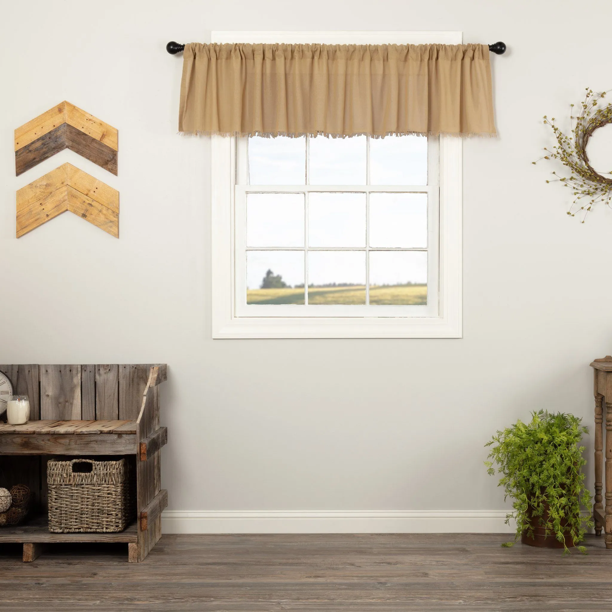 Khaki Fringed Tobacco Cloth Valance 90"
