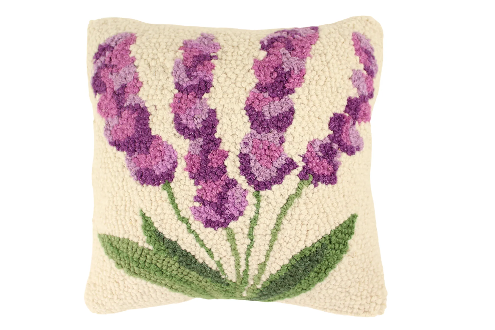 Lavender Stems Hooked Wool Pillow