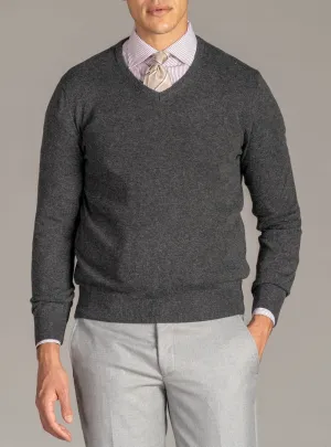 Maglia Scollo a V in Lana Cashmere - Dark