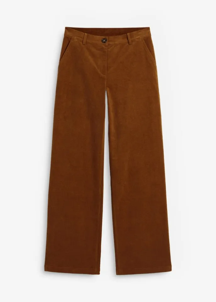 Marlene style corduroy trousers made of organic cotton Bpc Bonprix Collection, brown