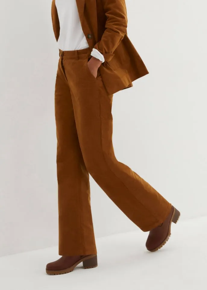 Marlene style corduroy trousers made of organic cotton Bpc Bonprix Collection, brown