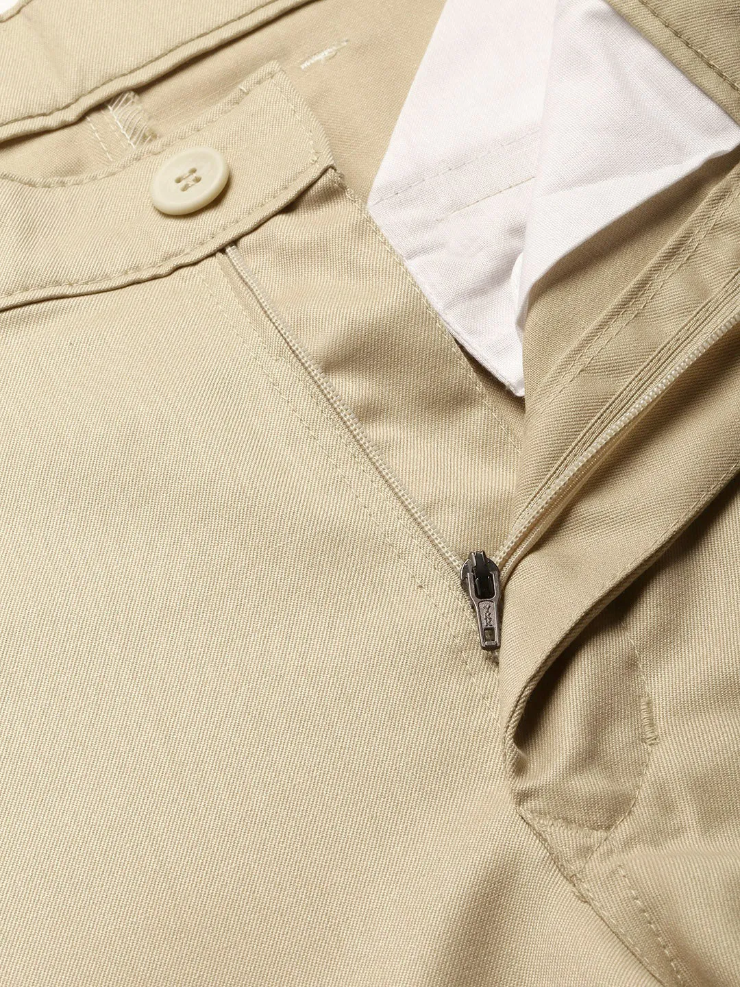 Men's Cotton Blend Khaki Solid Formal Trousers - Sojanya