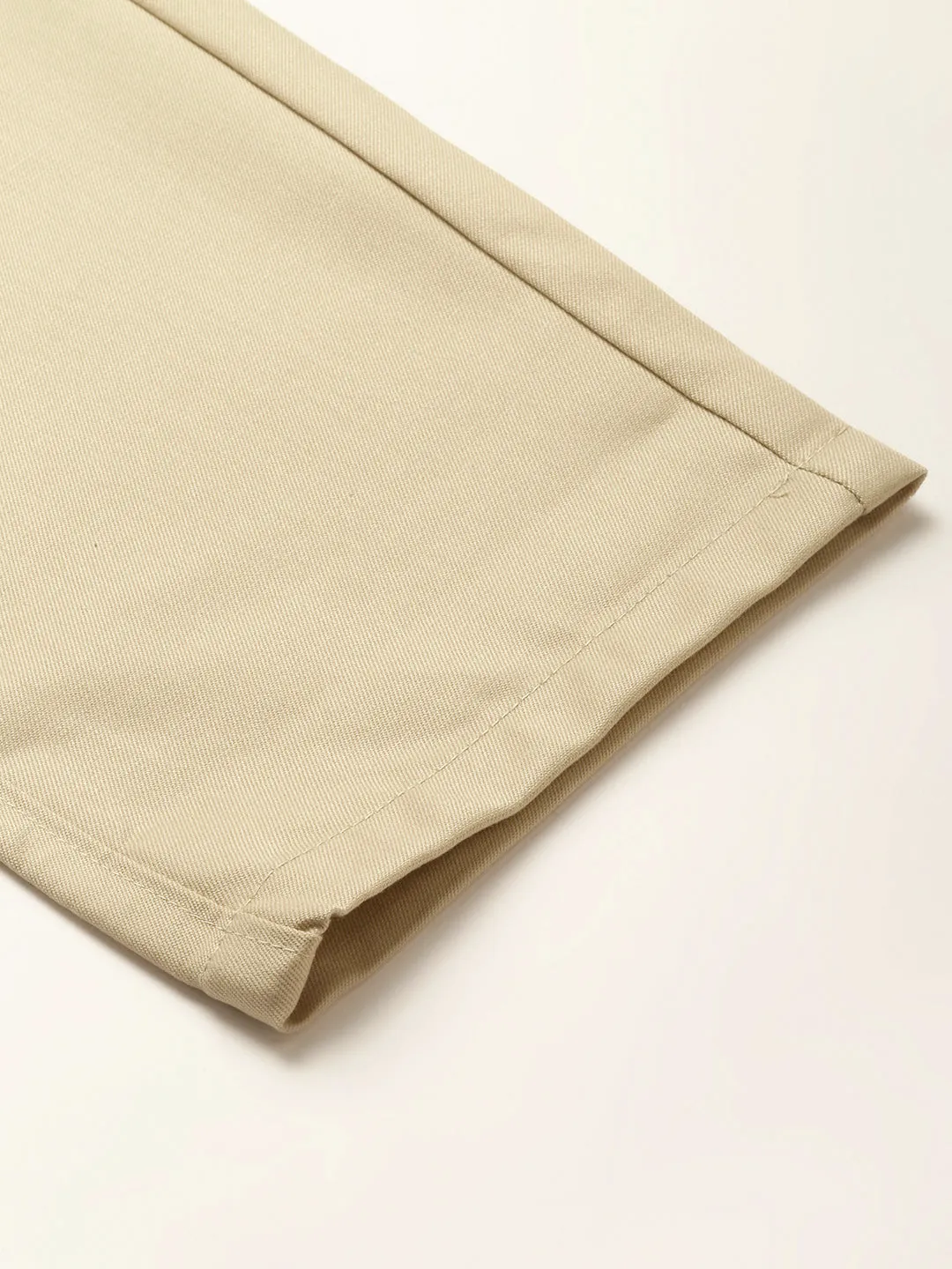 Men's Cotton Blend Khaki Solid Formal Trousers - Sojanya
