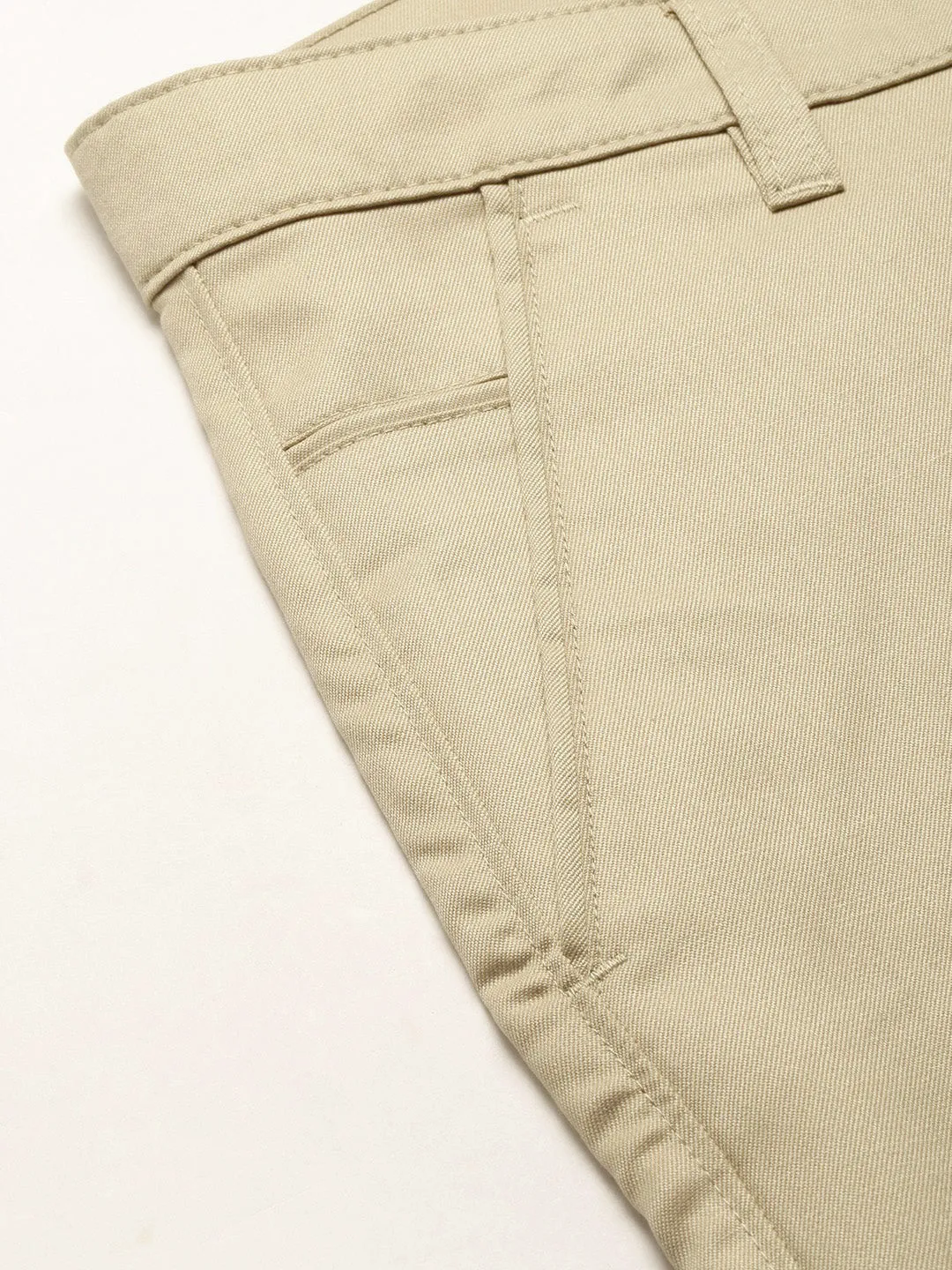Men's Cotton Blend Khaki Solid Formal Trousers - Sojanya