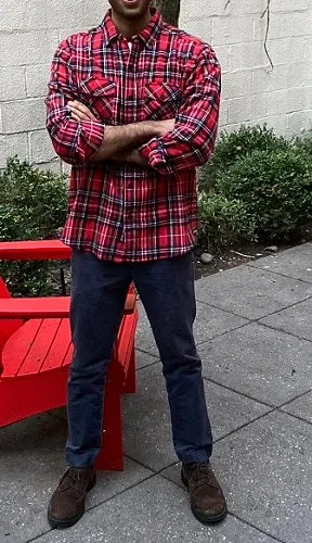 Men's Long Sleeve Brushed  Flannel Shirt. Red/Multi Style 2095