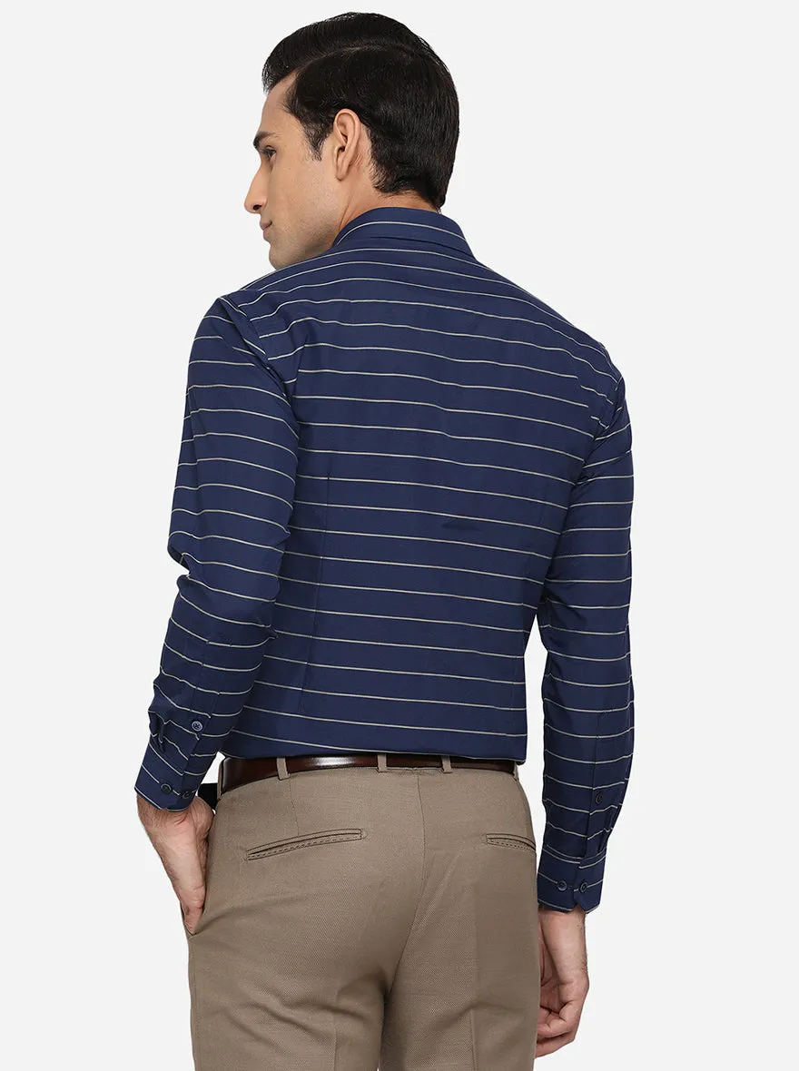 Navy Blue & Grey Striped Slim Fit Formal Shirt | Greenfibre