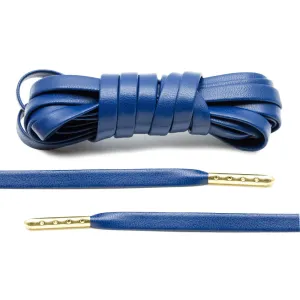 Navy Blue Luxury Leather Laces - Gold Plated