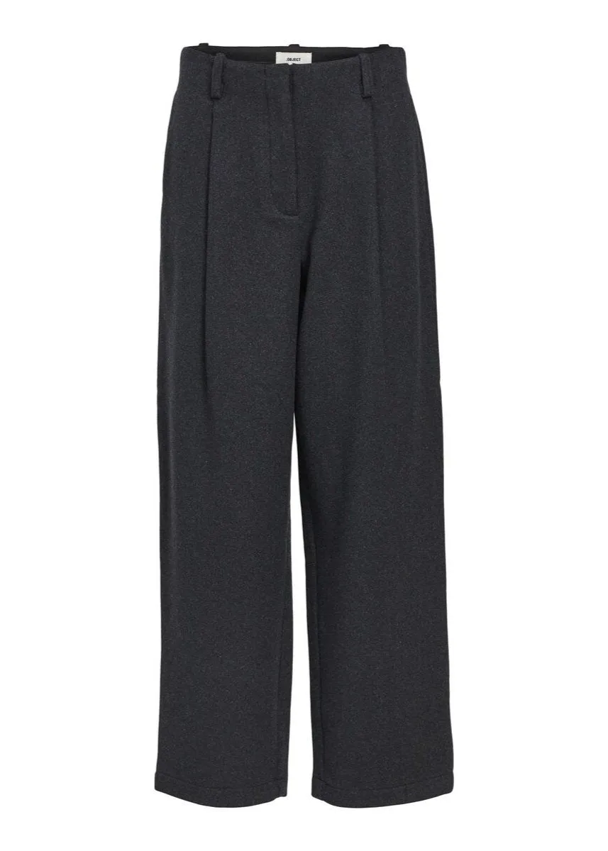 OBJMEGHAN BARREL LEG HW PANTS | DARK GREY MELANGE