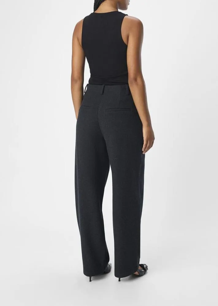 OBJMEGHAN BARREL LEG HW PANTS | DARK GREY MELANGE
