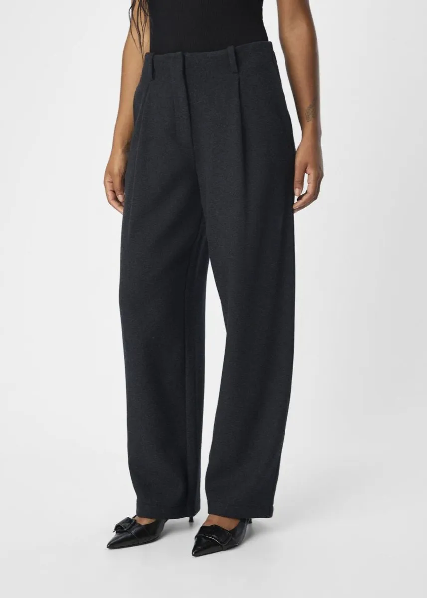 OBJMEGHAN BARREL LEG HW PANTS | DARK GREY MELANGE