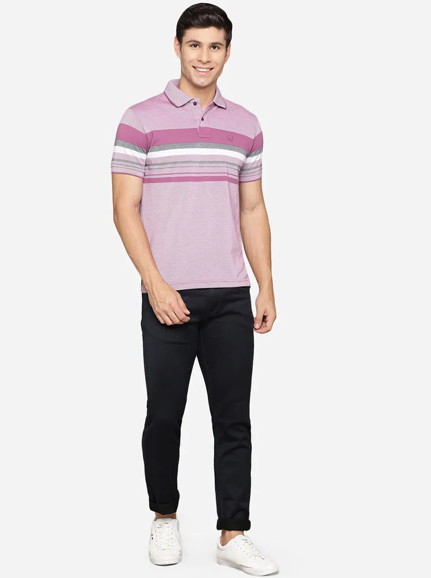 Orchid Purple Striped Slim Fit Polo T-Shirt | Greenfibre