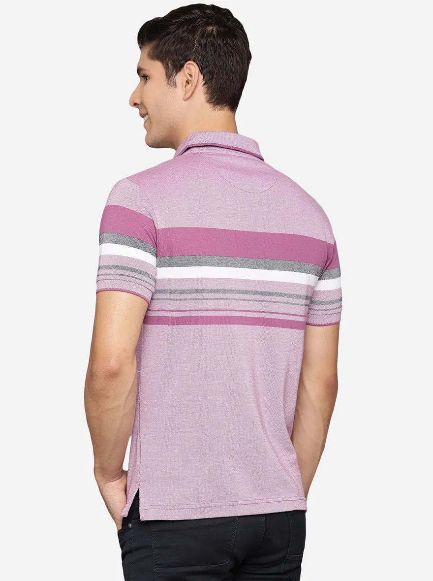 Orchid Purple Striped Slim Fit Polo T-Shirt | Greenfibre