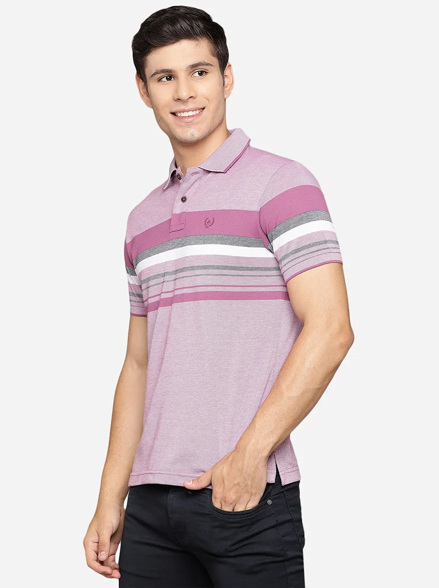 Orchid Purple Striped Slim Fit Polo T-Shirt | Greenfibre