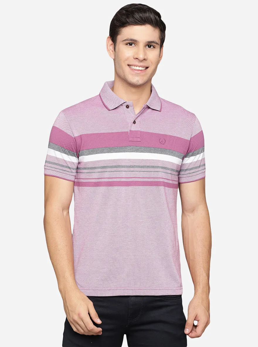 Orchid Purple Striped Slim Fit Polo T-Shirt | Greenfibre