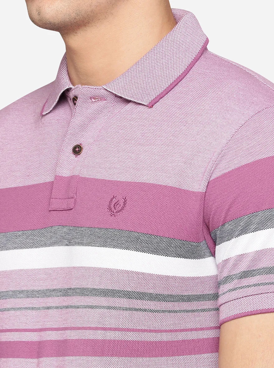 Orchid Purple Striped Slim Fit Polo T-Shirt | Greenfibre