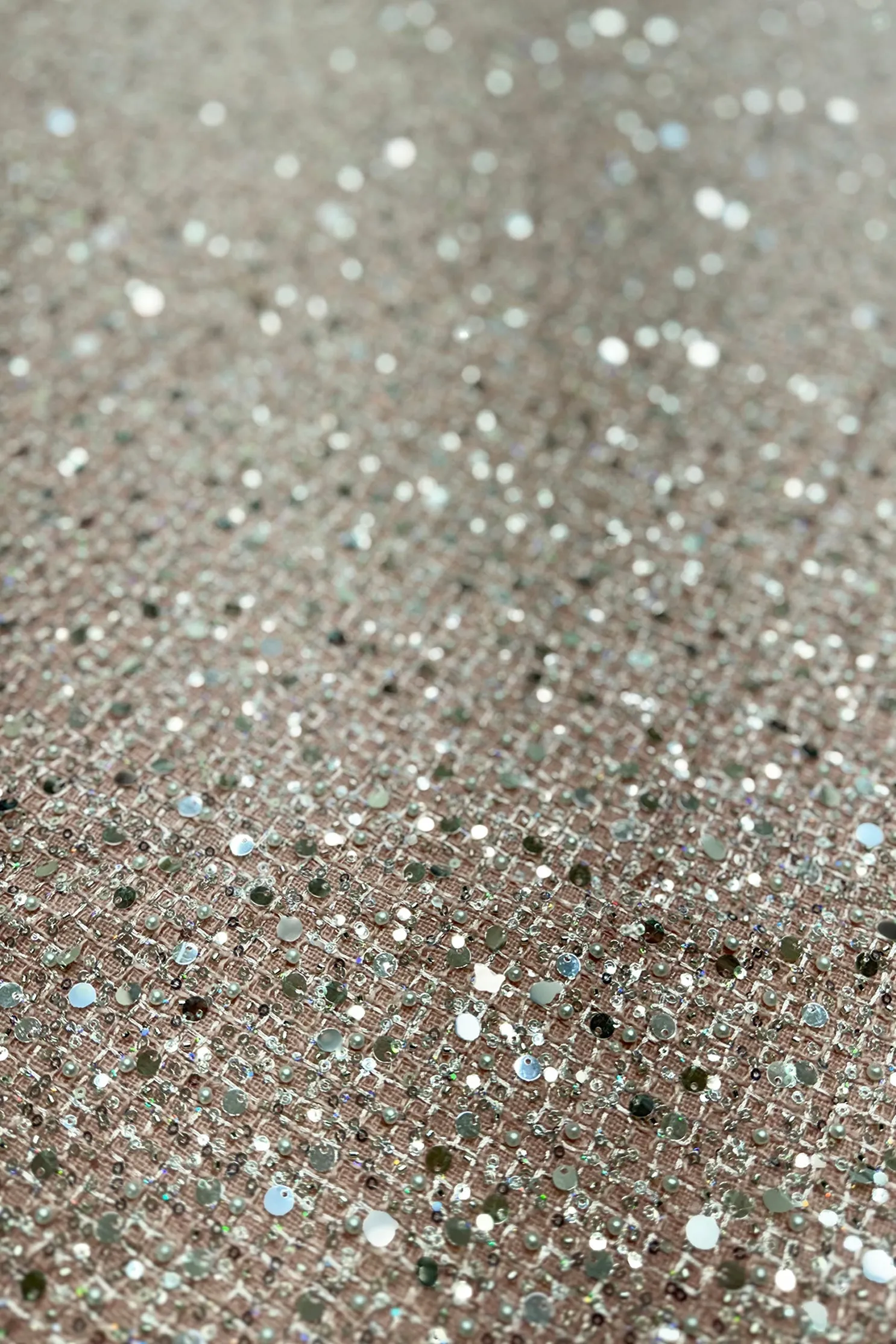 Pink Embroidered Tweed Fabric