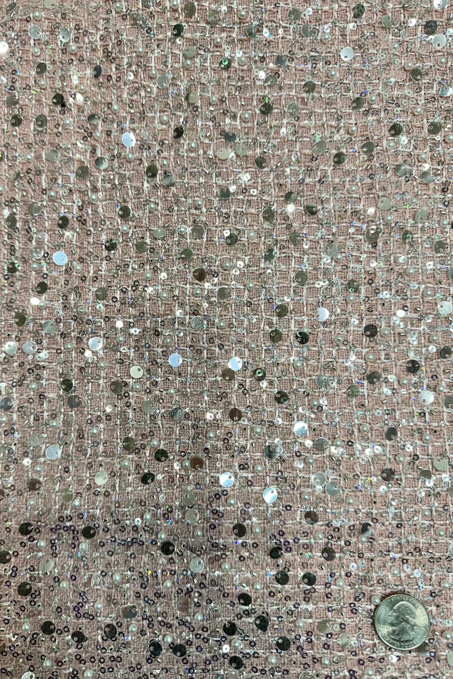 Pink Embroidered Tweed Fabric