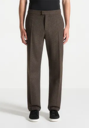 Regular Fit Houndstooth Wool-Blend Trousers - Brown
