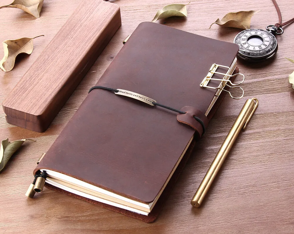 Robrasim Leather Journal Travel Notebook, Custom Handmade Leather Traveler's Notebooks