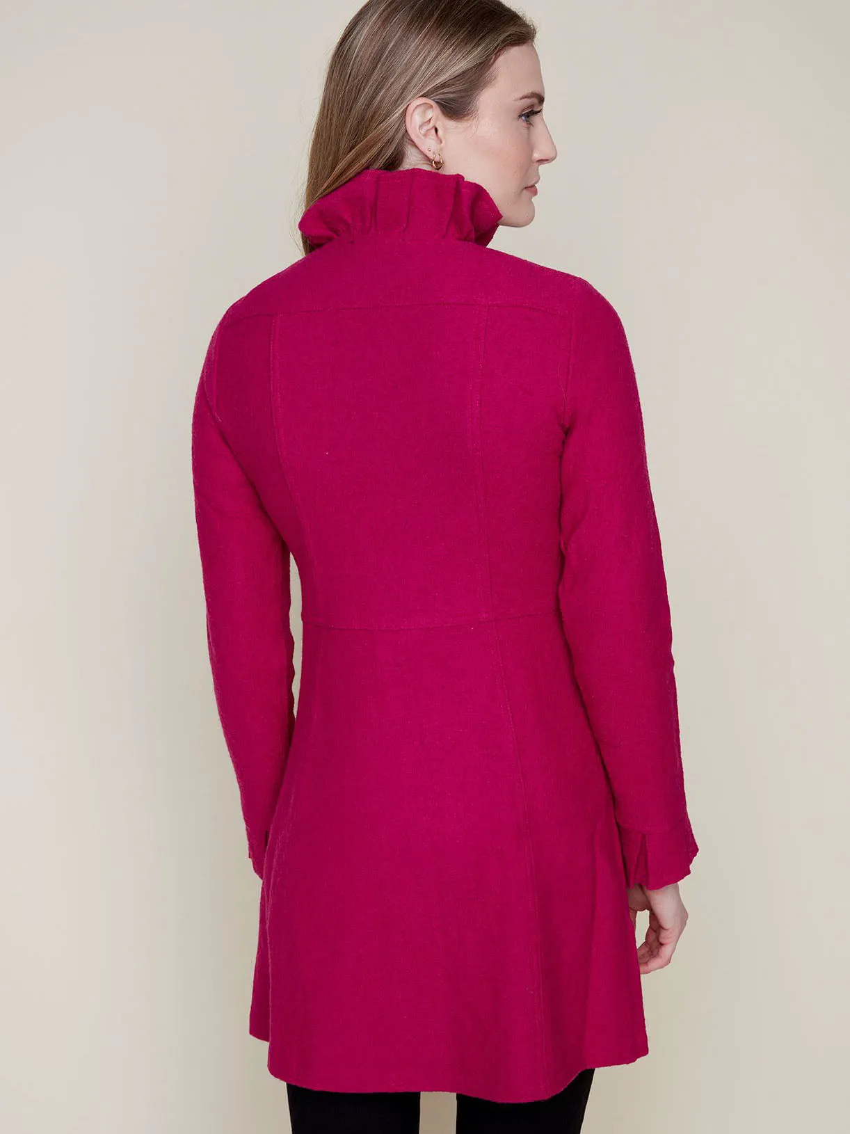 Ruffle Front Wool Coat Orchid by Renuar