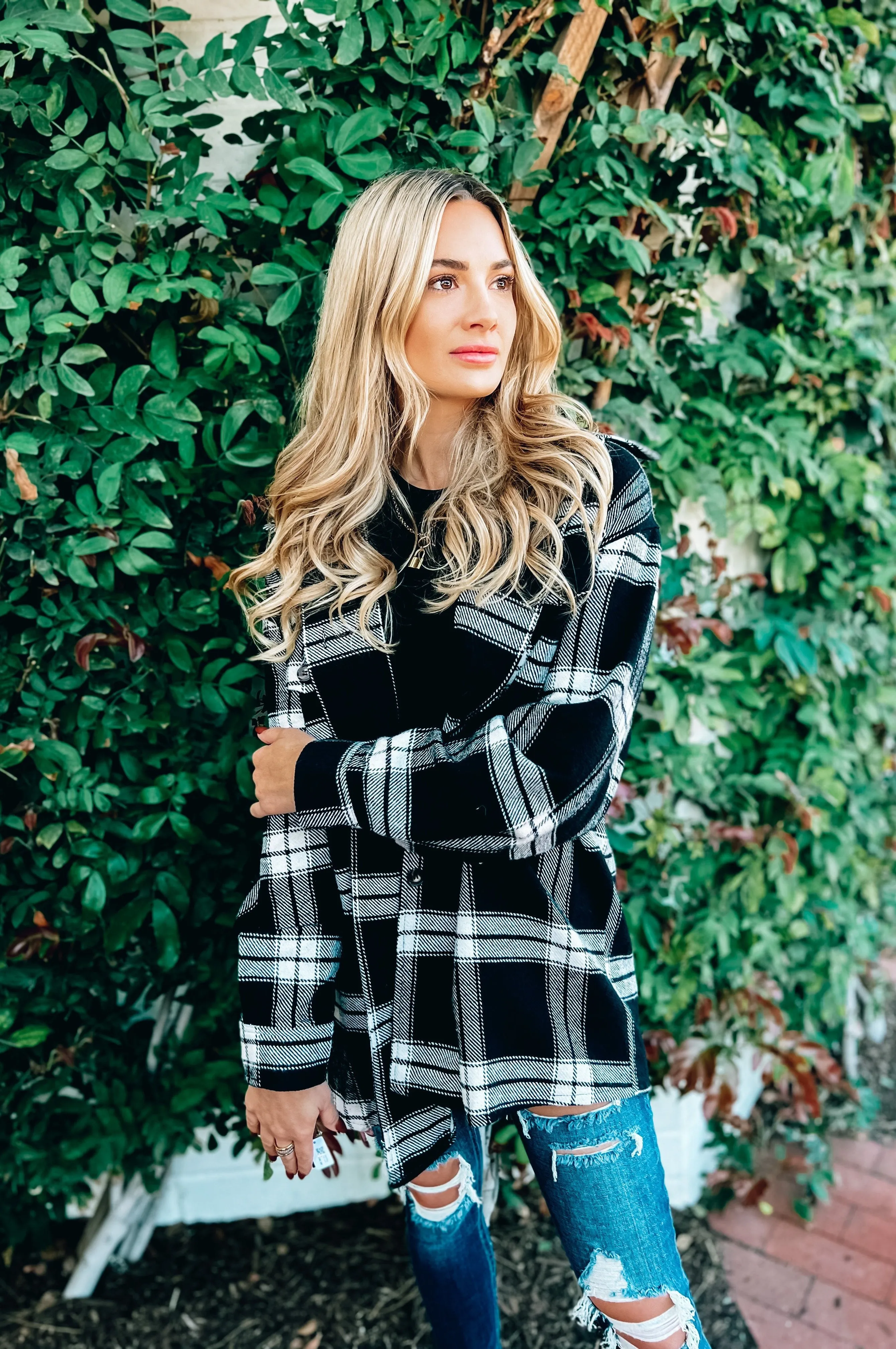 Shelly Plaid Shacket Black White