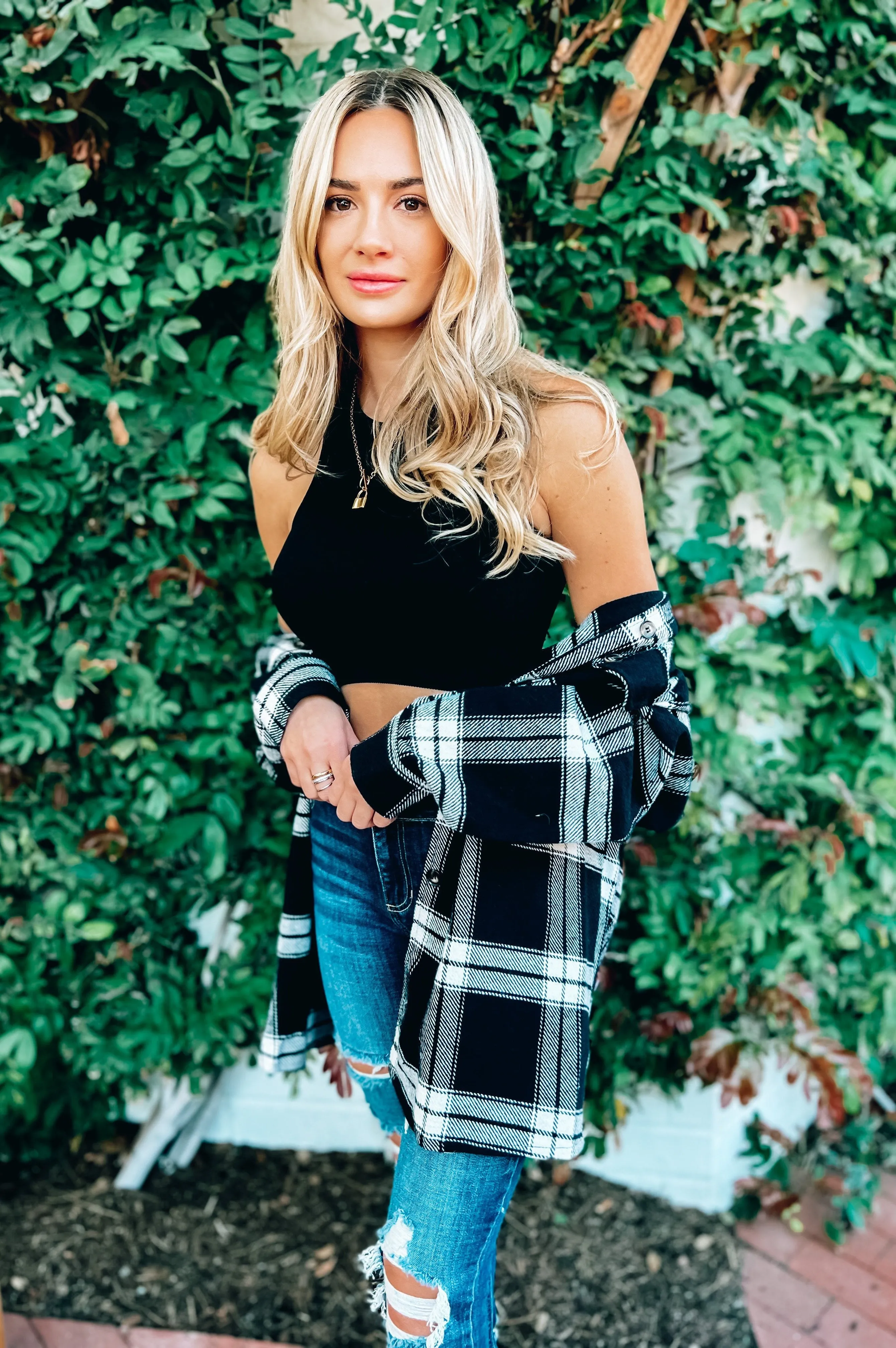 Shelly Plaid Shacket Black White