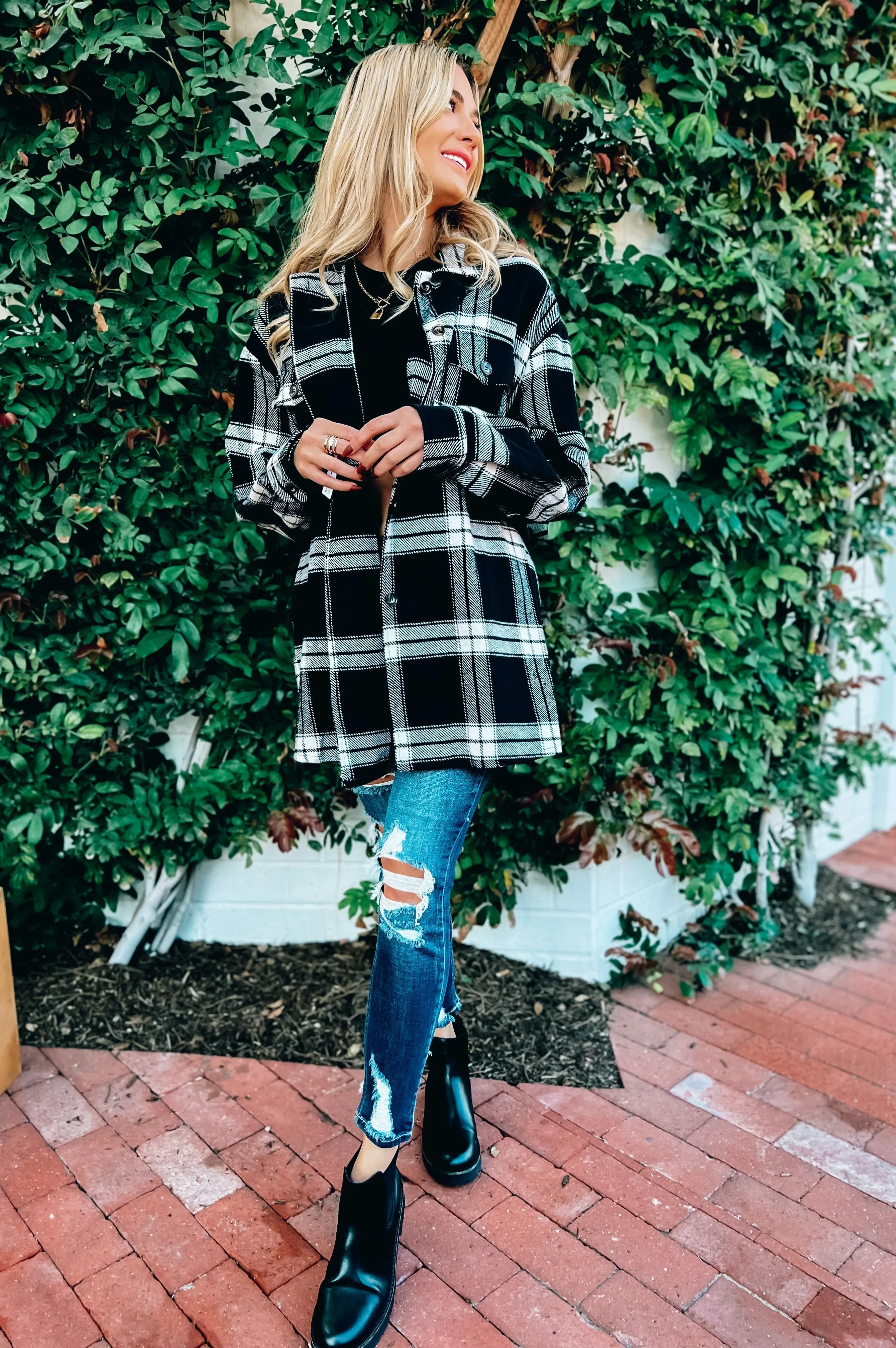 Shelly Plaid Shacket Black White