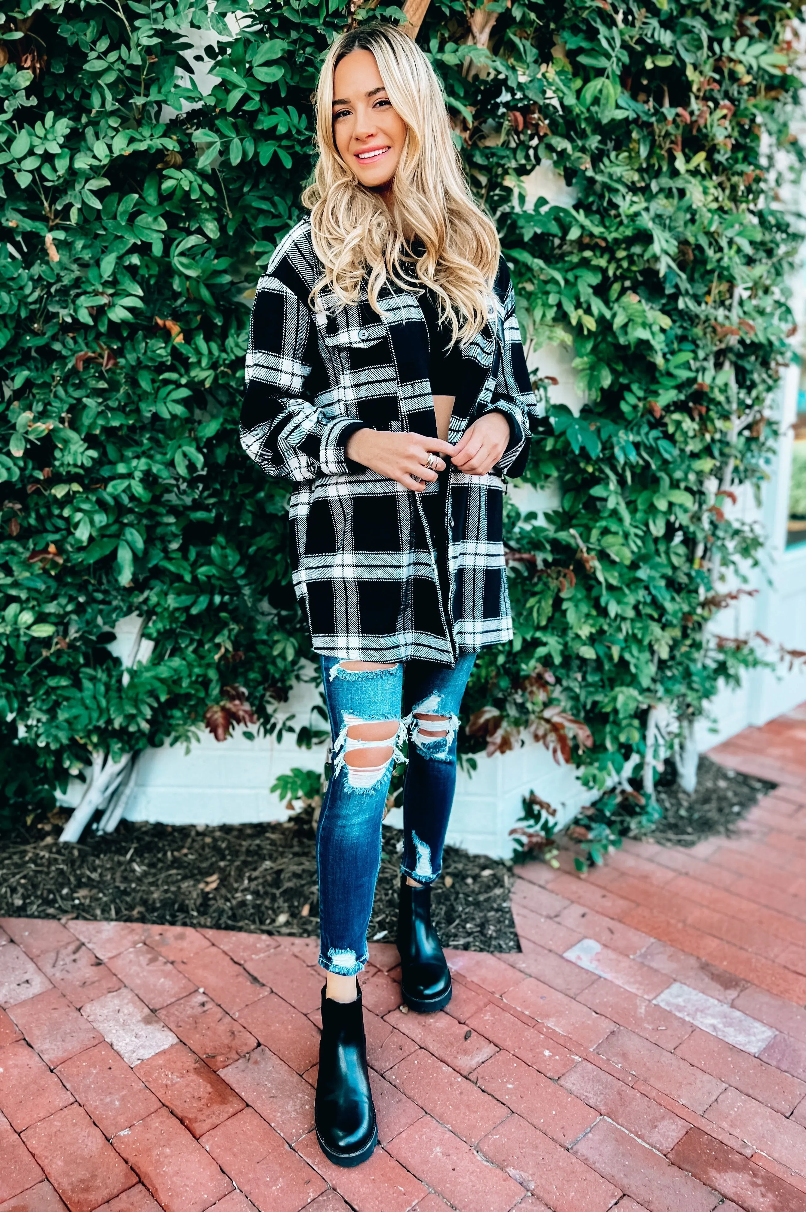 Shelly Plaid Shacket Black White
