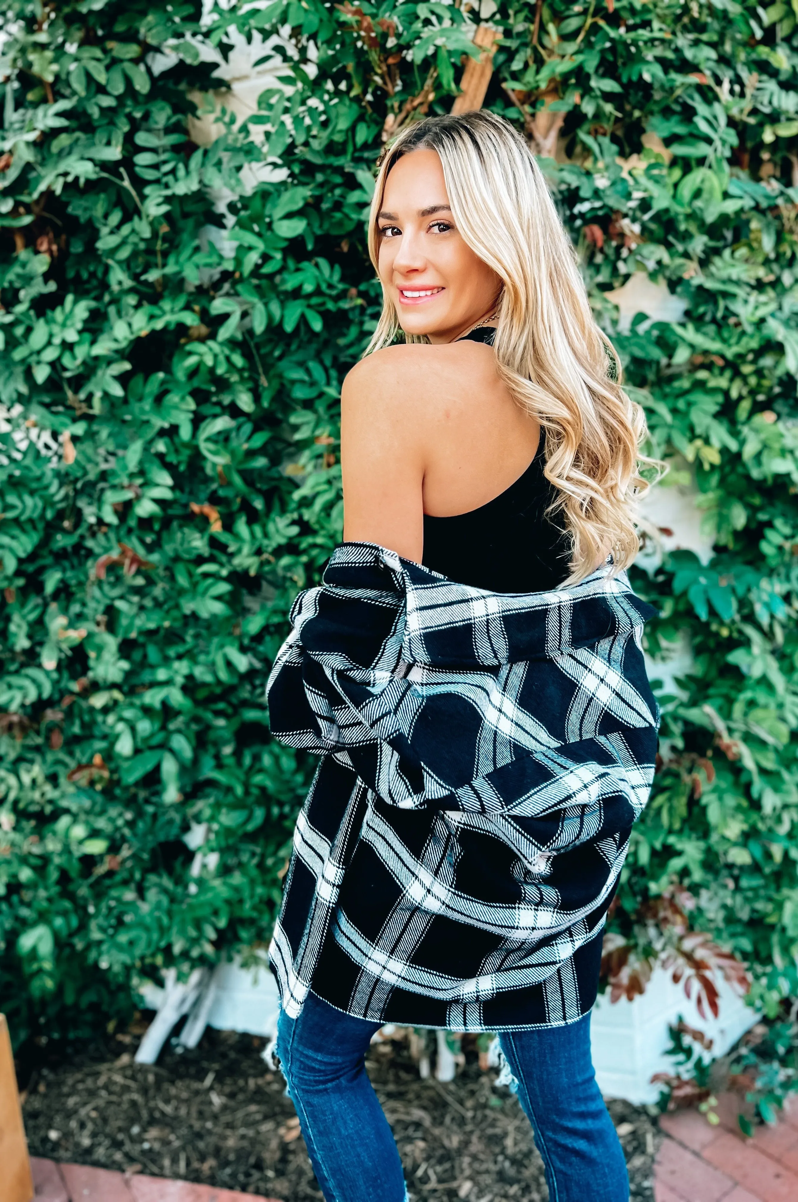Shelly Plaid Shacket Black White