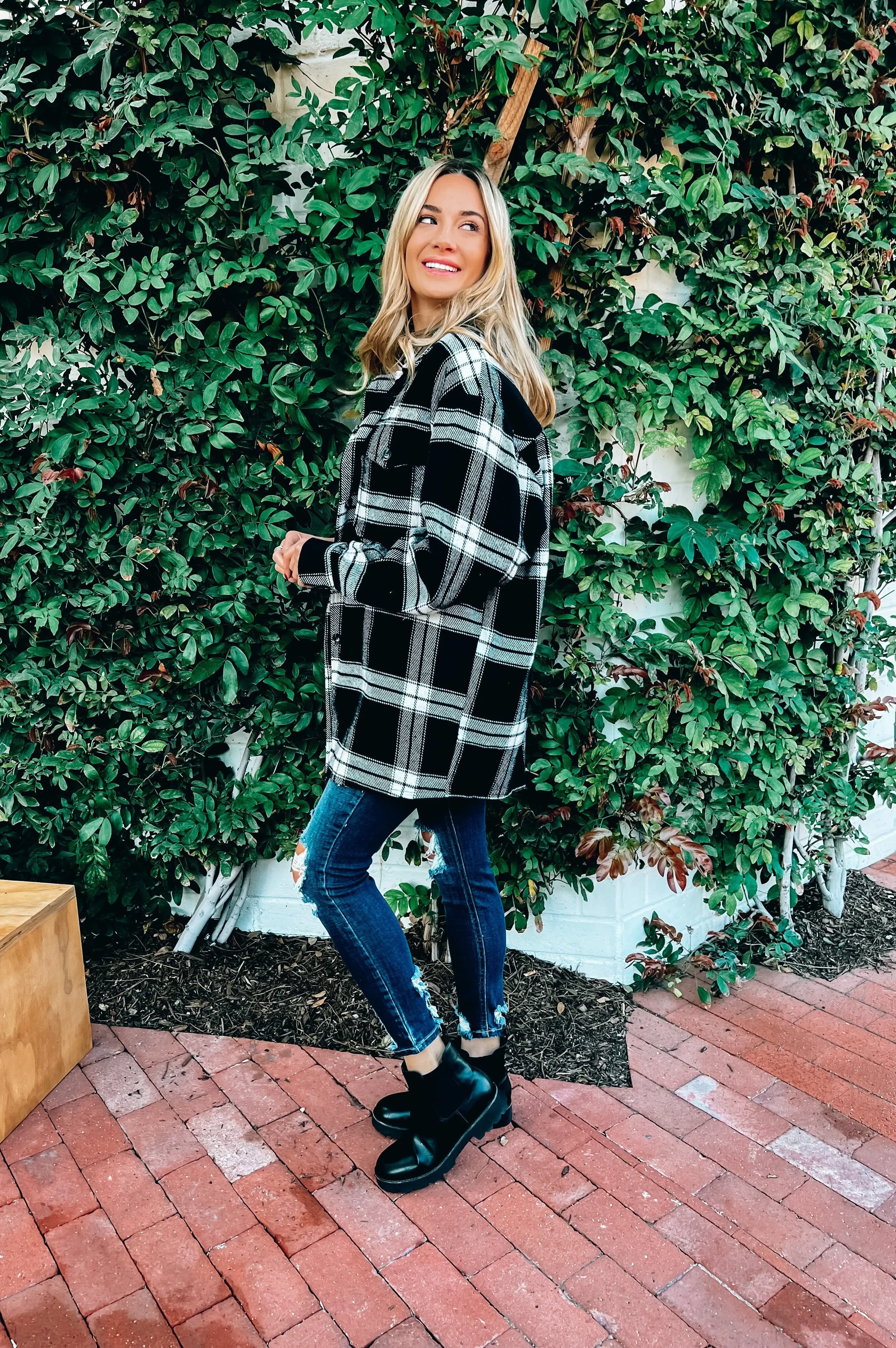 Shelly Plaid Shacket Black White
