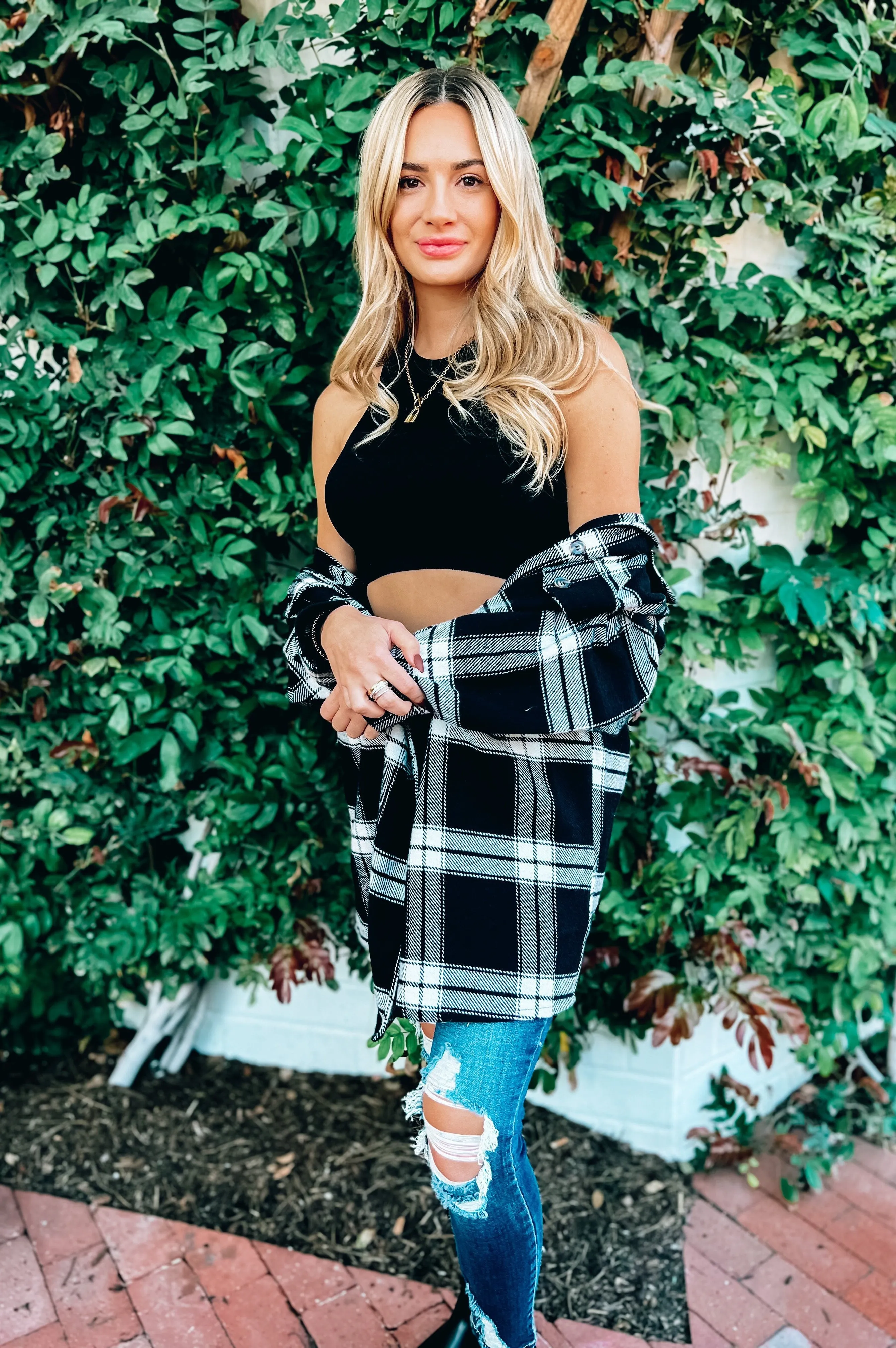 Shelly Plaid Shacket Black White