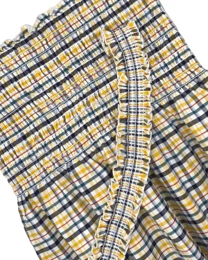 Shirred Fabric by the Yard  | Navy Yellow Cotton Plaid | 42" L