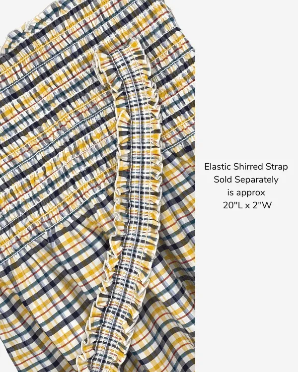 Shirred Fabric by the Yard  | Navy Yellow Cotton Plaid | 42" L