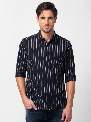 Spykar Men Black Cotton Slim Fit Striped Shirt