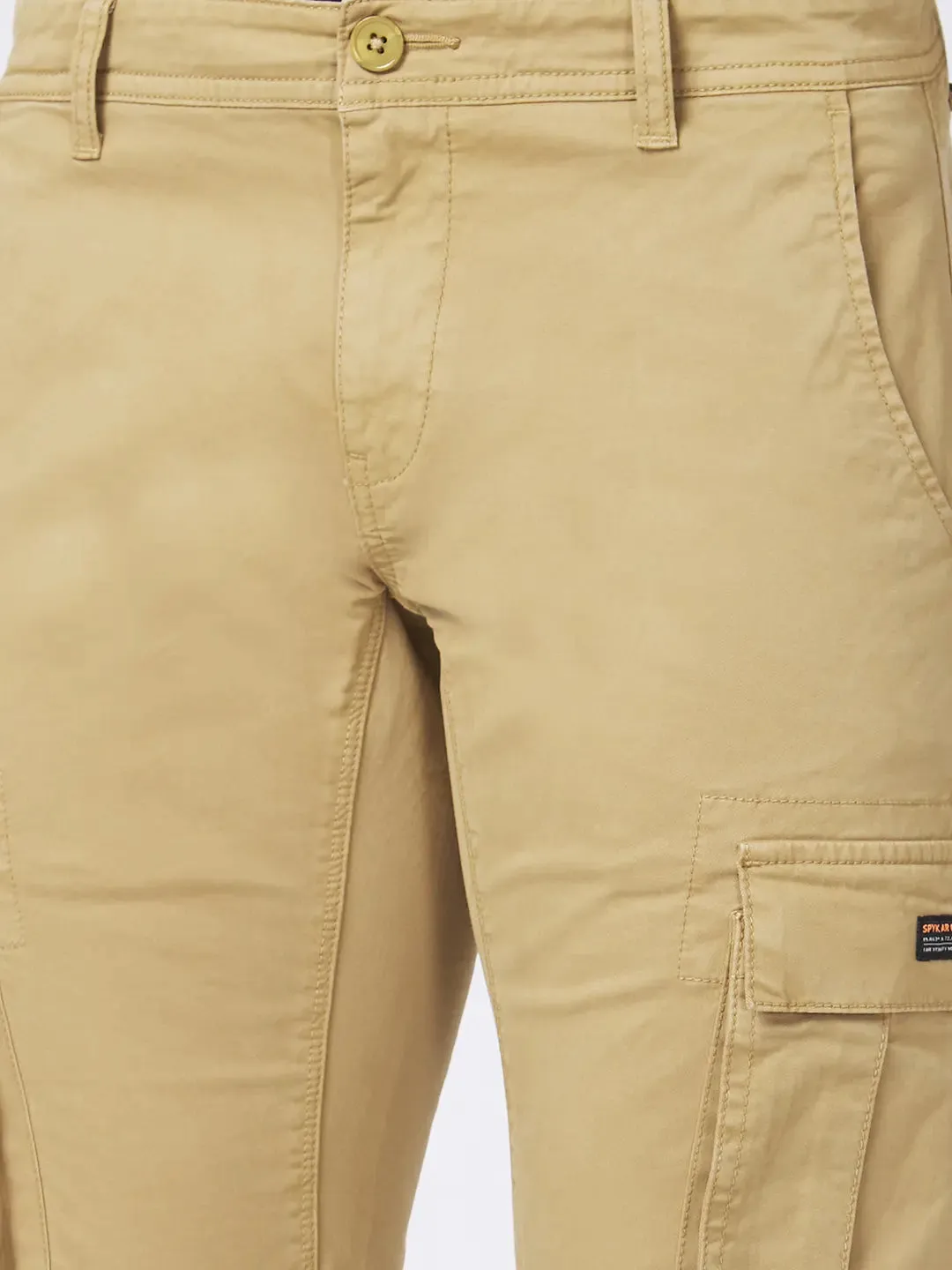 Spykar Men S and Khaki Cotton Tapered Fit Ankle Length Mid Rise Cargo Pant