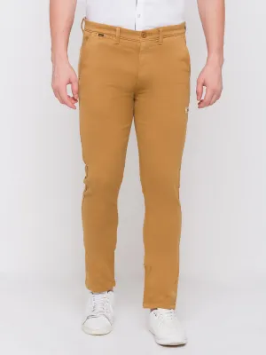Spykar Men Yellow Cotton Slim Fit Casual Trouser