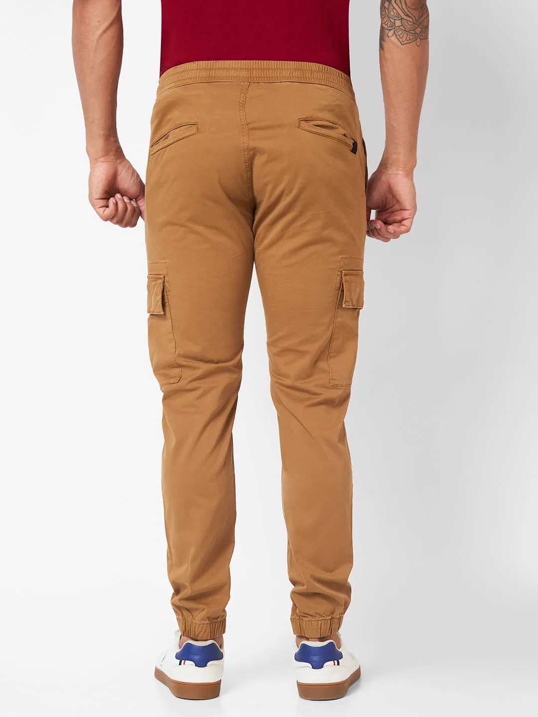 Spykar Mid-Rise Slim Fit Khaki Trousers For Men
