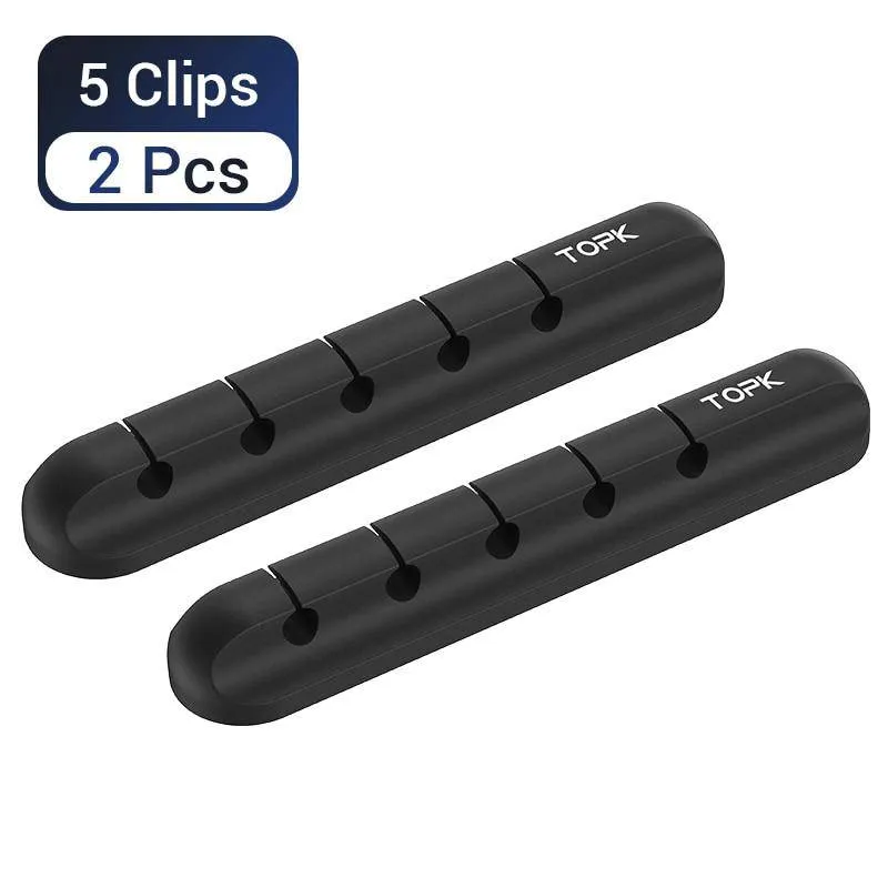 TOPK Cable Organizer Silicone USB Cable Winder Desktop Tidy Management Clips Cable Holder