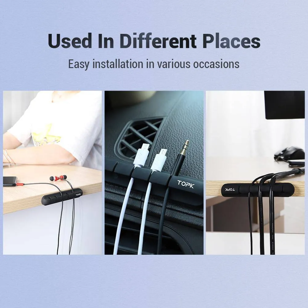 TOPK Cable Organizer Silicone USB Cable Winder Desktop Tidy Management Clips Cable Holder