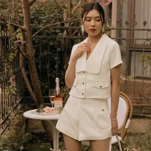 Tweed Hearts Button Collar Short Blazer Jacket Top