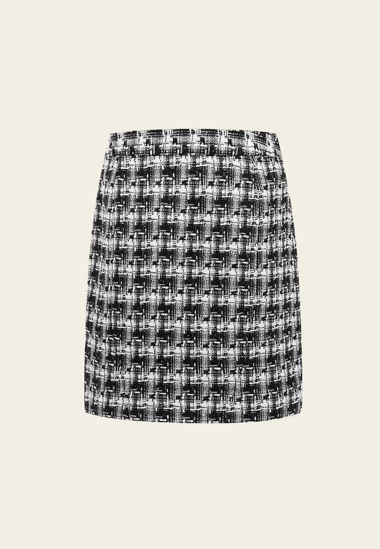 Tweed Plaid Pattern Slit Skirt