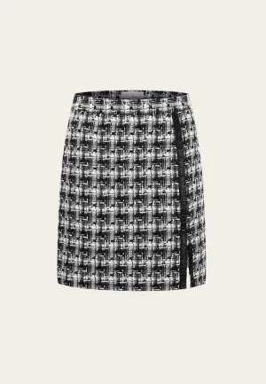 Tweed Plaid Pattern Slit Skirt
