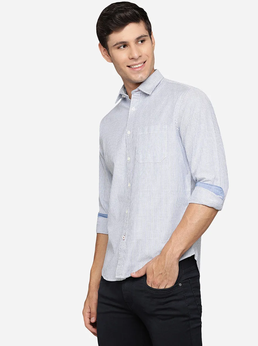 Victorial Blue Striped Slim Fit Casual Shirt | Greenfibre